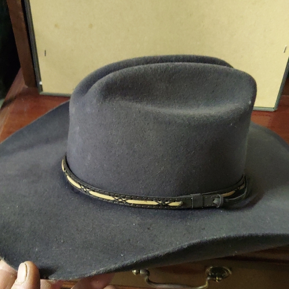Gray and Black Cowboy-Style Hat with Wide Brim